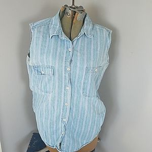 VTG 90S PREPPY EXPRESS 100 % COTTON SLEEVELESS STRIPED JEAN SHIRT WOMANS M.
